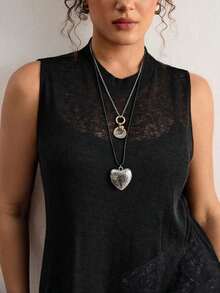 Freevana Blusa sin mangas con estampado floral vintage bohemio y encaje, talla grande, nueva llegada de primavera, adecuada para el Día de San Valentín, festivales de música - Negro 3 - Ver 5