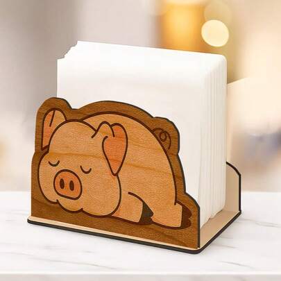 1 pieza/2 piezas Soporte para servilletas con diseño divertido de cerdo durmiente, decoración de sobremesa, caja de pañuelos de madera estilo granja