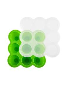 2-Tone 9-Grid Silicone Baby Food Freezer Container With Lid, 1 Ice Cube Tray - Multicolor - View 9