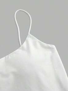 Camiseta de tirantes finos de un solo color simple, uso casual de todos los días para mujeres - Blanco - Ver 5
