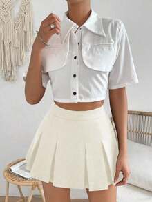 Falda minimalista de unicolor y estilo informal y elegante para mujer - Albaricoque - Ver 5