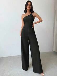 verano nuevo, elegante y minimalista de lino de color albaricoque con espalda descubierta, plisado en la cintura y piernas anchas, para vacaciones, uso diario y todas las estaciones - Negro - Ver 7