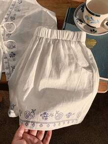 Conjunto de 2 piezas de estilo bohemio y veraniego con estampado floral blanco tejido - Blanco 2 - Ver 8