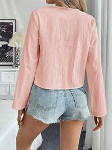 Blusa suelta de hombros caídos con nudo delantero, unicolor, de estilo informal, con mangas acampanadas para mujer - Rosa Pálido - Ver 2