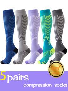 5 Pasang Kaos Kaki Kompresi, Kaos Kaki Setinggi Lutut yang Bernapas untuk Perawat, Wanita & Pria, Cocok untuk Lari, Bersepeda, Mendaki, Perjalanan Penerbangan - MultiWarna - View 2