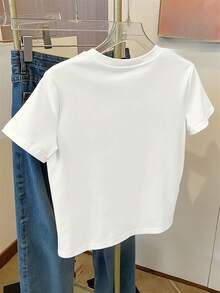 Monochromatic Ode To The Elegance Of Nature, Standard Size, Women's Casual Home T-Shirt, Printed, Round Neck, Sheer Short Sleeve - 白色 - 查看 3