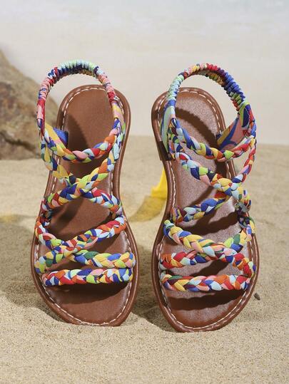 2026 New Princess Style Children's Sandals, Girls Summer Floral Print Flat Soft Bottom Toddler Shoes, Big Kid Plus Size