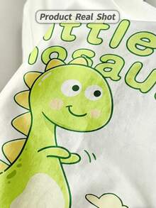 Women's Soft And Casual Short-Sleeved T-Shirt With A Round Neck, Featuring A Small Dinosaur Graphic Print, Suitable For Casual Spring And Summer Outfits. White. - 白色 - 查看 4
