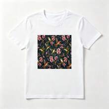 Colibríes y Flores Playera de Algodón Blanca Estilo Natural - Blanco - Ver 1