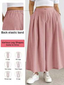 Comfortable And Loose-Fitting Elastic-Waist Pleated Shorts/Skirts, A Basic And Versatile Style For Everyday Wear, Flattering The Figure, In Apricot Color, For Plus-Size Women, For Spring/Summer - Rose - View 5
