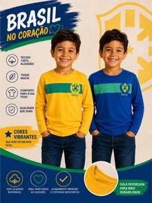 Brazil World Cup Long-Sleeved Children's T-Shirt In Cotton, Sizes 2 To 12 - 黃色 - 查看 6