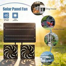 Solar Powered Electric Ventilation Fan With Solar Panel, 10W/12V Dual Fan Solar Fan, Suitable For RV Travel, Camping , Greenhouse, Shed, Pet House, Window Exhaust Pipe - Black - View 2