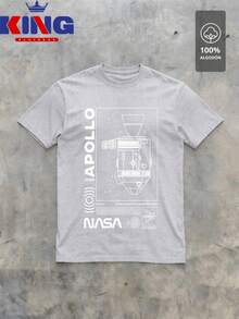 Men's T-Shirt Made Of 100% High-Quality Cotton, This T-Shirt Guarantees Exceptional Softness To The Touch, Round Neck With "NASA WHITE Apollo Mission Diagram" Print On The Front - 淺灰色 - 查看 2