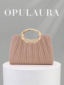 OpulAura 女士时尚闪亮水晶水钻晚宴手拿包，璀璨奢华镶钻正式礼服手提包，适合晚宴、派对、生日、婚礼等场合作为礼物 - 玫瑰金 - 查看 2