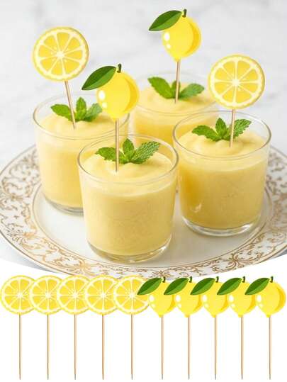 10/20pcs Lemon Shaped Cake Decorations, Vivid Summer Lemon Fruit Cake Decor, Yellow Fruit Theme Sweet Lemon Cupcake Toppers, Available In Multiple Colors And Styles, Suitable For Afternoon Tea Desserts Or Fruit Platters, Perfect For Party And Gathering Table Decor
