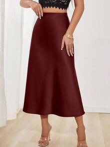 Falda en A de satén elegante y versátil para mujer - Granada - Ver 1