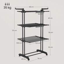 SONGMICS Wäscheständer, Standtrockner 4 Ebenen, klappbar, rollbar, Flügelwäscheständer, Sockenhalter, 63,5 x 128 x 173 cm - Schwarz - Übersicht 5