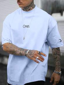 New Men's T-Shirt, Loose Fit, Easy To Match And Fashionable! "Uno." Printed Short-Sleeved T-Shirt, A Top Choice For Summer, Casual Wear, And Travel. - 黑色 - 查看 10