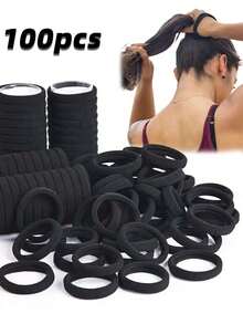 100 chiếc dây buộc tóc co giãn màu đen tối giản 4cm dành cho nữ - Nhiều màu - Xem 6