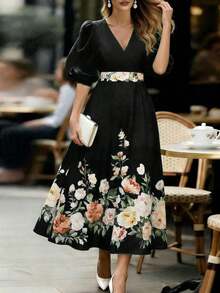 MSEMERY ROSE Vestido con estampado floral elegante para ir al trabajo, veranoMS2-15 5JJN - Negro - Ver 4