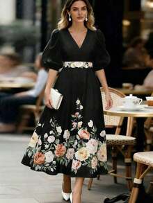 MSEMERY ROSE Vestido con estampado floral elegante para ir al trabajo, veranoMS2-15 5JJN - Negro - Ver 5