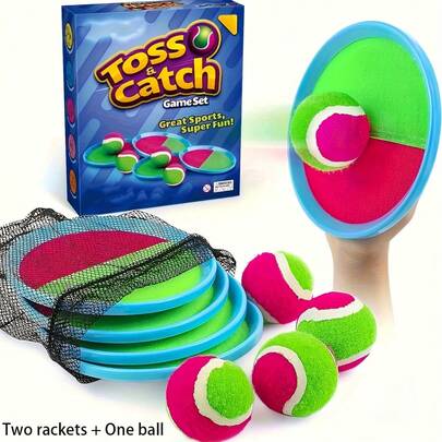 3pcs /Set Water Swimming Toy / Toss & Catch Game With 2 Rackets & Pink High-Index Plastic / Durable Backyard Beach Toy For Family Fun / Easter Gift For Your Family / Outdoor Play, Playful Design, Sturdy Construction