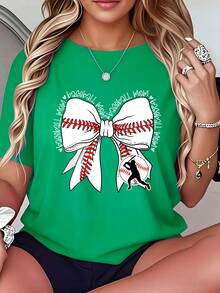 Camiseta 100% algodón puro, con estampado de "baseball mom", cuello redondo, cómoda camiseta de manga corta para mujer, top deportivo casual transpirable, disponible en varios colores, perfecta para regalos navideños. - Blanco - Ver 8