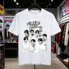 Unisex Graphic Tees, 220g Cotton, Round Neck, Short Sleeve, V Taehyung ABTS Kisses Graphic Tee, Fan Tee, Vintage Product Highly Appreciated By Fans Of The Group, Clothing For Fans Of Music Icons. - 布蘭克 6 - 查看 12