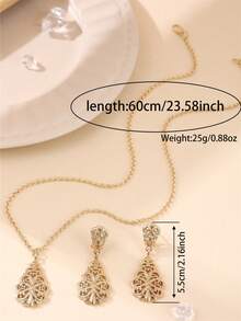 Bộ trang sức tối giản 2 món dành cho nữ, gồm dây chuyền và bông tai, được chạm khắc rỗng tinh tế và thanh lịch, bộ trang sức cưới cô dâu, phụ kiện trang phục lễ hội Ramadan cho nữ. - Vàng - Xem 6