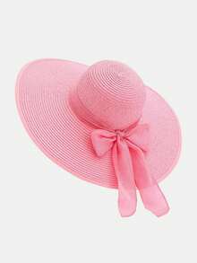 1 st. överdimensionerad solhatt med strå och brätte för tonårsflickor (12-16 år), rosettdekoration, bohemisk stil, sommarhatt för strandpoolparty - 1PC - Visa 7