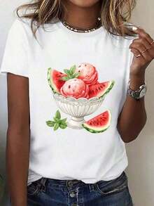 Camiseta Boho Chic Oversized para Mujeres - Top de Manga Corta con Estampado de Rodaja de Sandía Blanca y Hojas, Blusa Casual de Verano de Cuello Redondo y Ajuste Holgado, Transpirable 200gsm para Atuendos de Playa, Picnic y Vestimenta Casual con Estampado de Arte Único, Temporada de Primavera/Verano, Sin Relleno, Estilo Pullover, Ajuste Relajado, Diseño de Sandía Juguetón, Artículo de Almacén Local para Mujeres, Top y Blusa para Mujeres, Ropa de Mujeres de Almacén Local, Camiseta de Cuello en V para Mujeres, Top de Verano para Mujeres, Camisa de Otoño para Mujeres, Top Blanco para Mujeres, DamaSuitable for women100% Cotton - Blanco - Ver 6