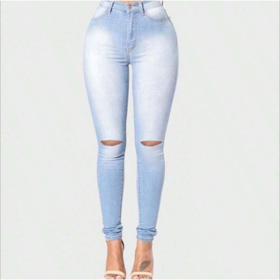 Women's Slim Fit Stretch Denim Jeans - 淺藍色 - 查看 1