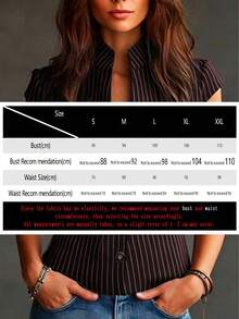 Summer Striped Front Button Notched Neck Blouse, Suitable For Office Wear - Black and Red - View 4
