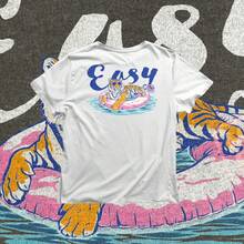 Easy Summer Tiger Design In PNG, Funny Tiger Floating In Pool In PNG, Easy Tiger-Style Sunglasses Design For T-Shirts, Digital Download For Beach Vacation - White - View 1