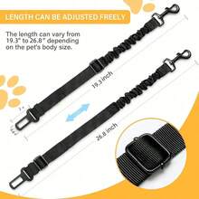 1pc Retractable Dog Car Safety Leash, Adjustable Elastic Shock-Absorbing Strap, Heavy Duty & 360° Rotation - Black - View 2