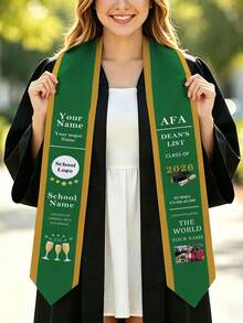 Custom Graduation Sash With Dean's List, School Logo, Photo, Personalized Name & Major, 2026 Honors Graduation With Gold Trim, Multi-Color Graduation Shawl As A Keepsake Gift - Multicolor - View 9
