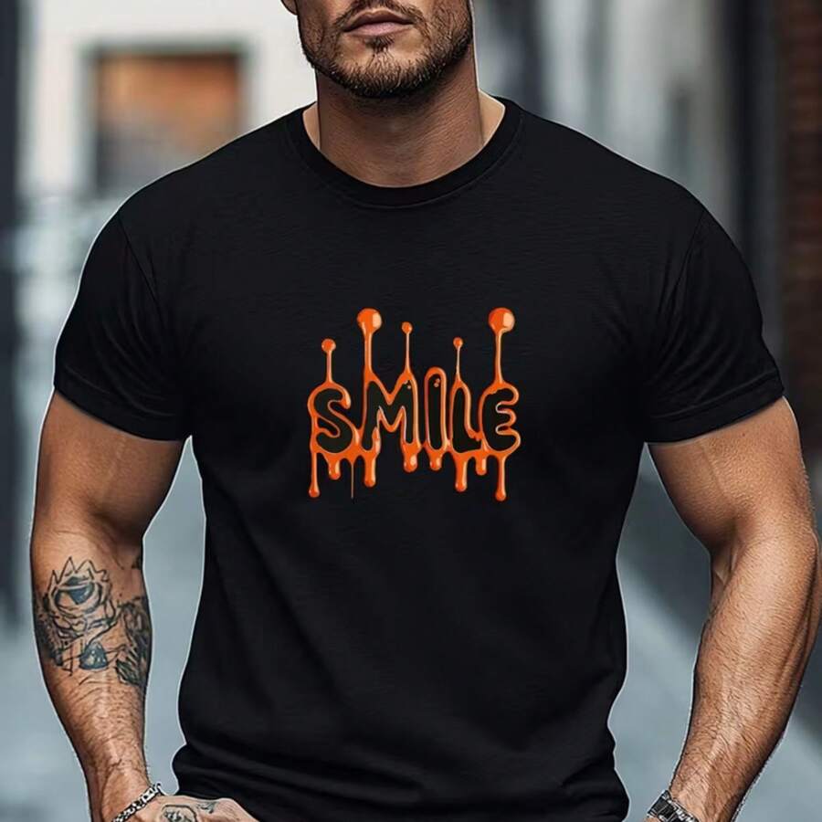 Printed T-Shirt For Men And Women - 黑色 - 查看 1