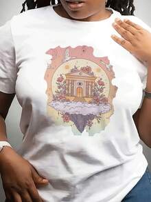 1 camiseta de talla grande para mujer - Top estampado en rosa suave y amarillo - Ligera y transpirable para uso casual diario - Adecuada para todas las estaciones - 180g 100% algodón - Blanco - Ver 11