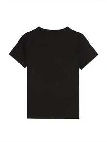 Women's Black And White Printed T-Shirt, "Birthday Queen," "Birthday Queen's Friend," A Printed T-Shirt Suitable For Birthday Occasions, Birthday Gifts, Short-Sleeved Printed T-Shirt For Spring/Summer. Elegant Party Outfit, T-Shirt For Elegant Ladies, Blouses Suitable For Curvy Women, Casual Wear, Cool And Sweat-Free Summer Wear, Fun Letter Print. - 黑色 - 查看 3
