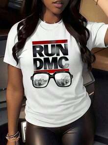 Soft Summer Bestsellers Summer Style 1 Piece 220g Women's Casual T-Shirt Digital Print Run DMC 100% Cotton Hip Hop Music Graphic T-Shirt Elegant Blouses For Ladies - 白色 - 查看 1
