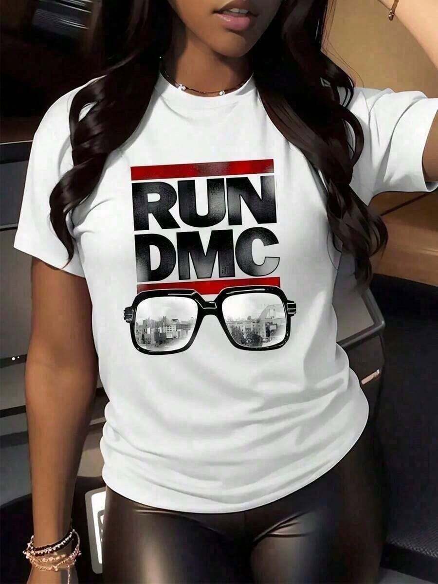 Soft Summer Bestsellers Summer Style 1 Piece 220g Women's Casual T-Shirt Digital Print Run DMC 100% Cotton Hip Hop Music Graphic T-Shirt Elegant Blouses For Ladies - 白色 - 查看 1