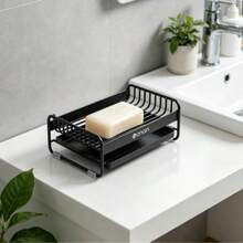 2026 New Carbon Steel Soap Dish With Drain, Bathroom Countertop Soap Holder, Self-Draining Soap Storage Rack For Shower & Laundry - Black - View 4