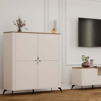 Guarda-roupa alto estilo japonês, 1 peça, 12543135cm, com compartimentos de porta fechados, organizador de armazenamento multifuncional com pés elegantes, amplo espaço de armazenamento para quarto, sala de estar e espaços pequenos.