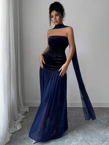 New Women's Long Dress, Tube Top, Elegant And Sophisticated Design, Flattering, Perfect For Gala Parties, Red Carpets, Weddings And Formal Events - 藏蓝色 - 查看 1