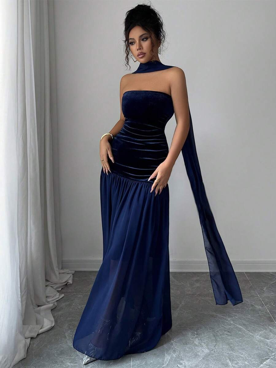 New Women's Long Dress, Tube Top, Elegant And Sophisticated Design, Flattering, Perfect For Gala Parties, Red Carpets, Weddings And Formal Events - 藏蓝色 - 查看 1