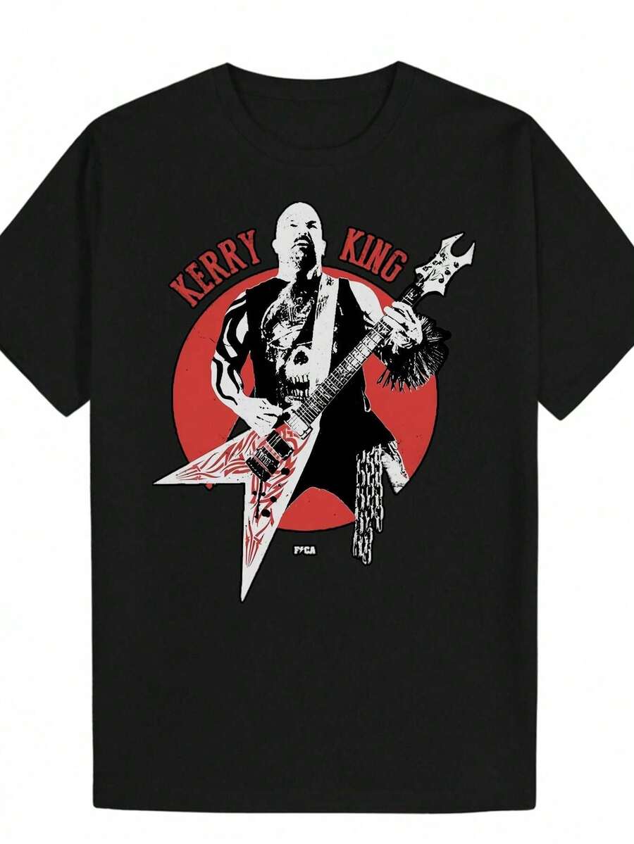 Men's T-Shirt With Kerry King Design - Casual Summer T-Shirt In Black, With Red And White Design, Round Neck, Short Sleeves, Made With Lightweight And Breathable Fabric, Suitable For Daily Wear, House Parties And Travel. - 黑色 - 查看 1