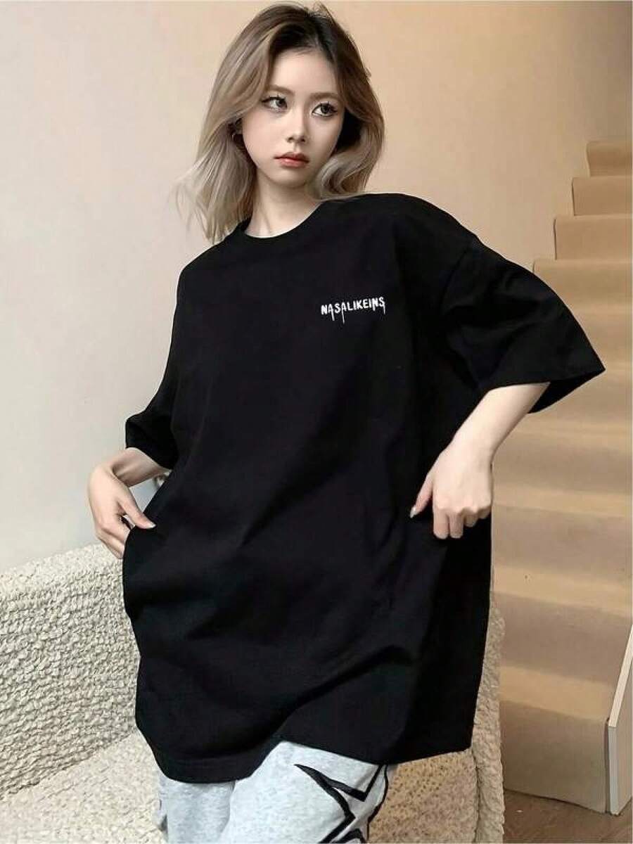 Camisetas para mujer cuello redondo transpirable ligero S-3XL, streetwear y estilo urbano juvenil, uso informal, vestir diario, fiestas veraniegas y regalos agradables - Negro - Ver 1