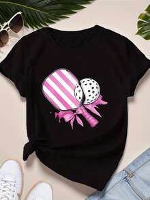 | Exquisite Design | Loose And Comfortable | Easy To Match | Rattle And Pickle Ball Women's Comfortable T-Shirt Set - Black - View 7