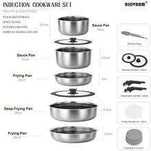 RIOVARM Stainless Steel Frying Pan And Pot Set With Lids Induction Non Stick Cookware Set With Detachable Handles Ceramic Coated Stackable Kitchen Cookware With Removable Handle Camping Frying Pan Set - View 2