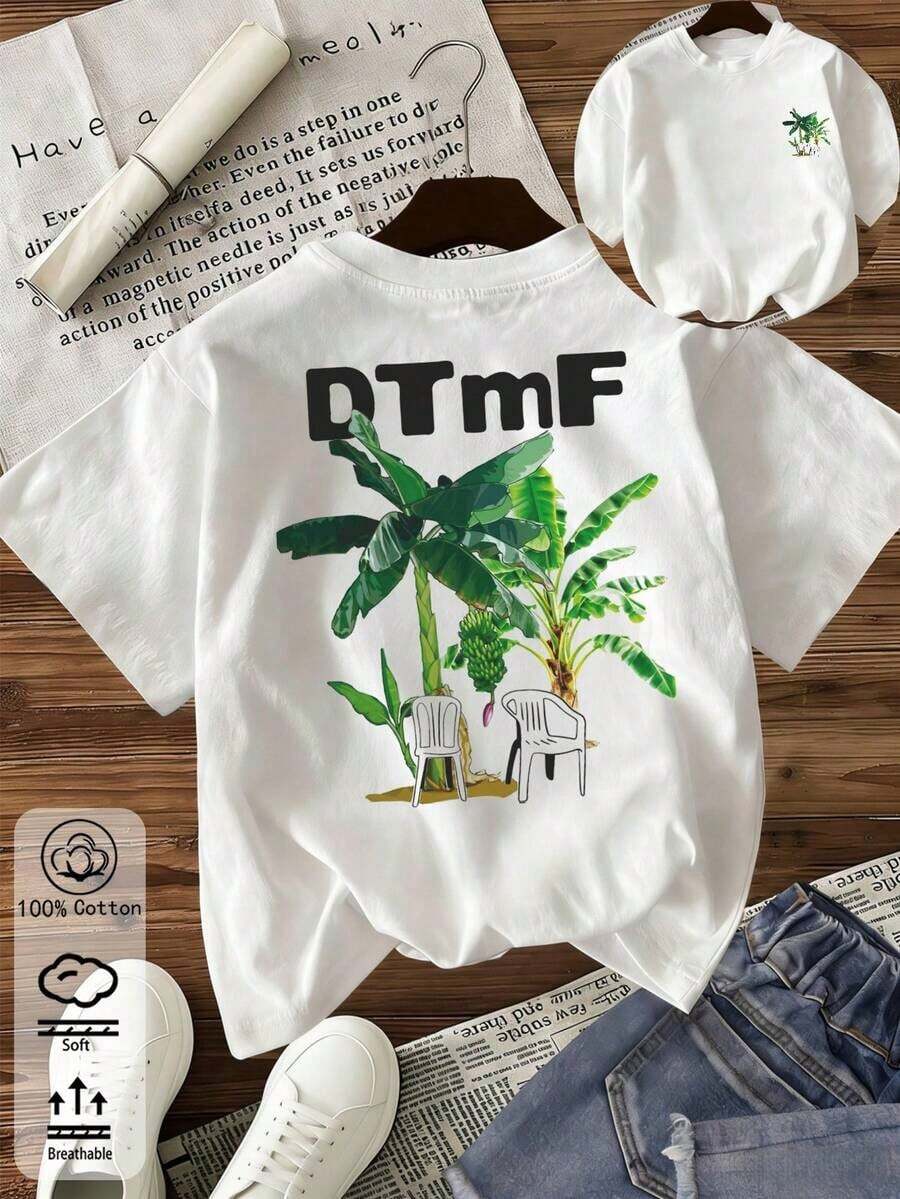 New Summer Casual Spring/Summer Arrivals For Women 2026: Spring/Summer T-Shirts, Girls' T-Shirts, White Tops, Women's Spring/Summer Clothing, Printed T-Shirts, Printed Tops, Cotton Tops, High-Quality T-Shirts, Blue T-Shirts, Retro Style, Preppy Style, Cute Style, Urban Style, Gen Z, Millennial Style, Y2K, Punk Style, Distressed Style, Minimalist Style, Simple Style, Casual Style, Everyday Style, Vacation Style, Fun Prints - Vintage Street Style Unisex Loose Cotton Short Sleeve Crew Neck T-Shirt - 白色 11 - 查看 1